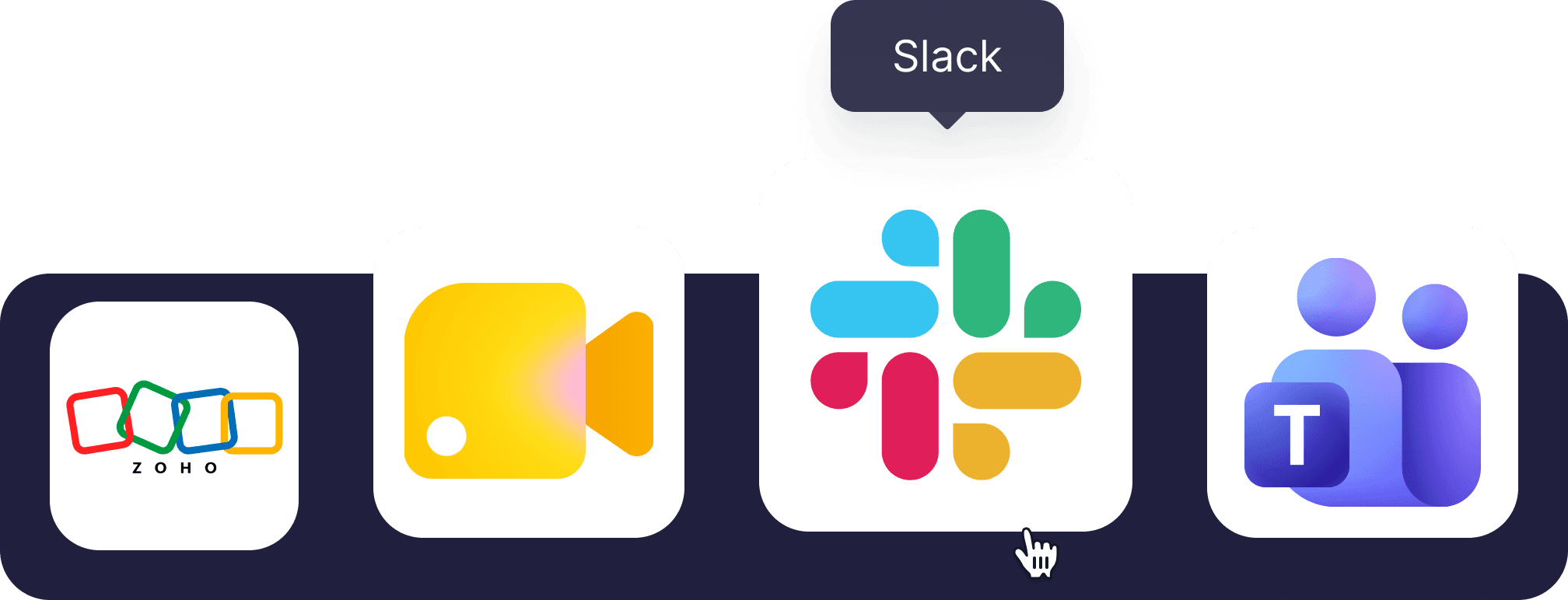 Integrations including Zoho, Slack and Microsoft Teams