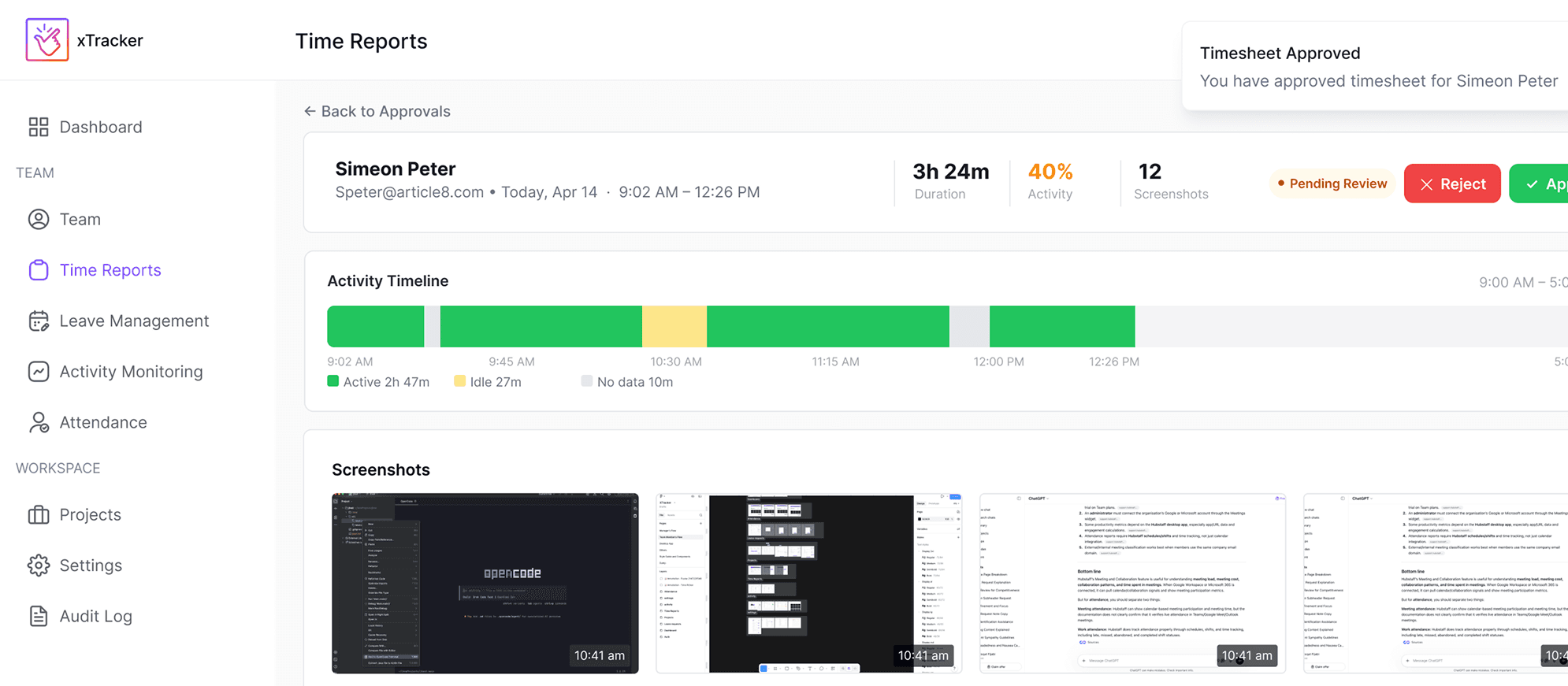 xTracker dashboard